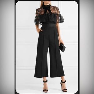 Self-Portrait - Paisley velvet-trimmed embroidered tulle and crepe jumpsuit
